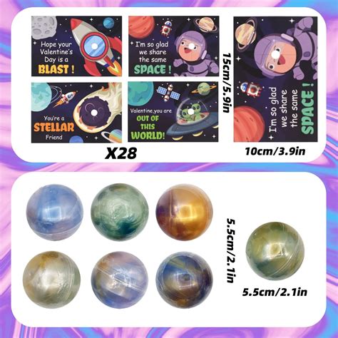 Buy 28 Pack Valentine Cards for Kids Classroom with Galaxy Slime Balls ...