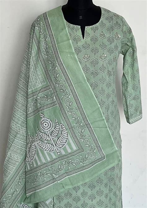 Printed Cotton Kurti 3 Piece Stitched Suit with Embroidery-12619-12622 ...