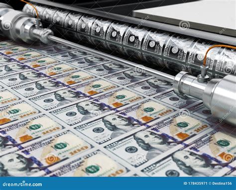 Money Printing Machine Printing 100 Dollar Banknotes. 3D Illustration ...