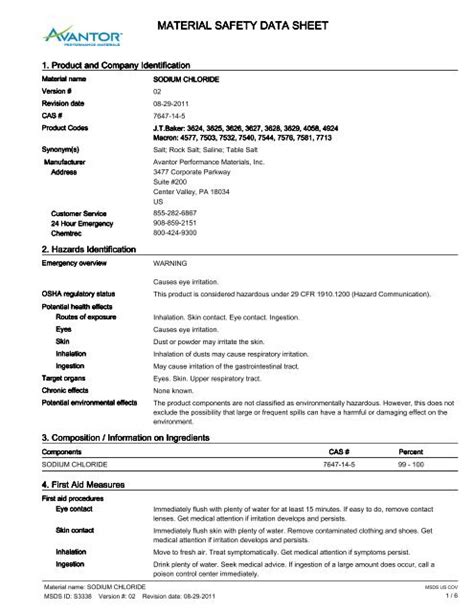 MSDS ( Material Safety Data Sheet ) - Avantor Performance Materials