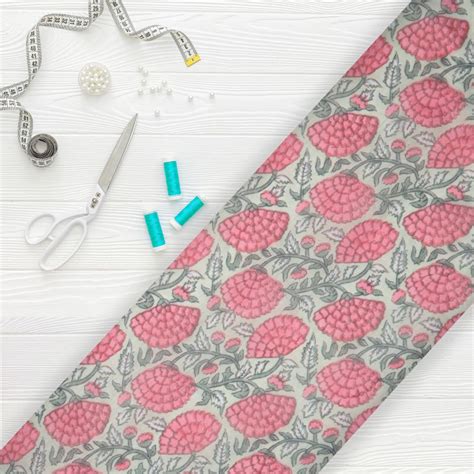 Pink And Green Floral Pattern Digital Print Chanderi Fabric – Fabmyntra