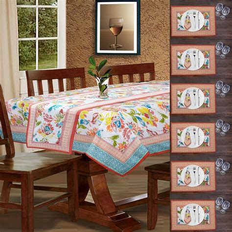 Buy Cloth Fusion Cotton 6 Seater Dining Table Cover Set (1 Table Cover ...