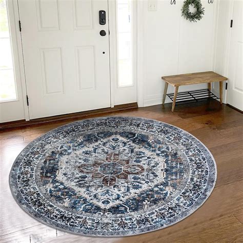Amazon.com: KOZYFLY Washable Round Rugs 3Ft Blue Boho Small Entryway ...