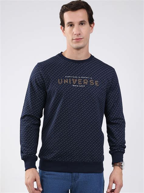 Buy Men Navy Blue Printed Round Neck Full Sleeve Winter T-Shirt Online ...