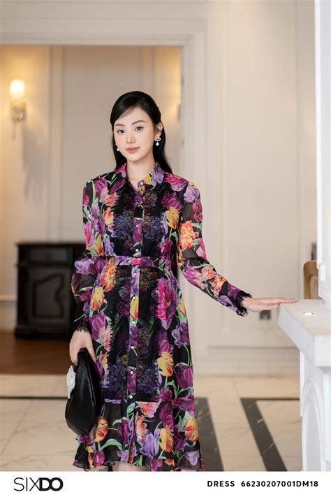 Váy Đầm - Black Tulip Shirtwaist Midi Voile Dress