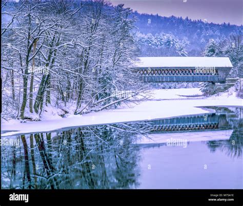Covered bridge in winter , Hillsborough County, New Hampshire Winter ...