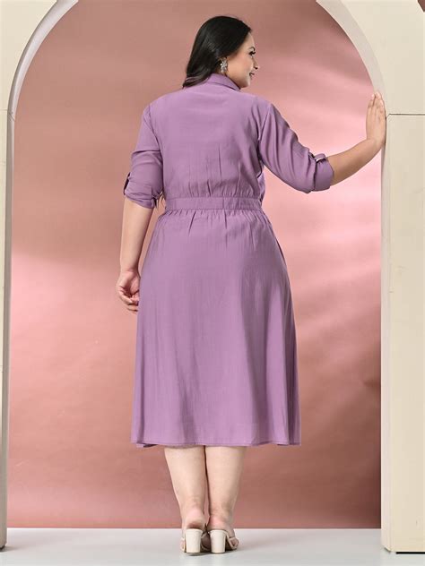Plus Size Lavender Roman Silk Collared Midi Dress – DESINOOR.COM