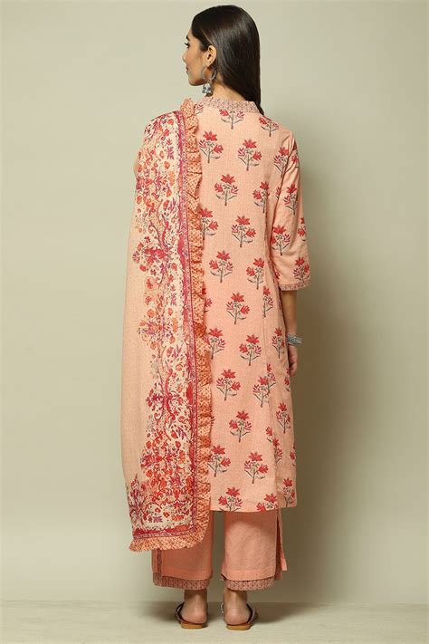 Peach Cotton A-Line Kurta Palazzo Suit Set
