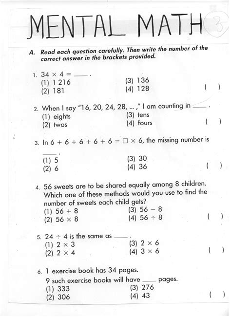 Mental Math Practice Worksheets