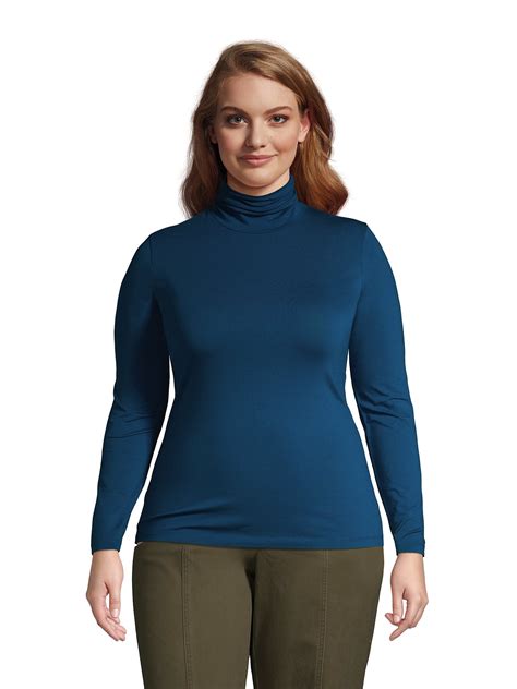Lands' End Women's Plus Size Lightweight Fitted Long Sleeve Turtleneck ...