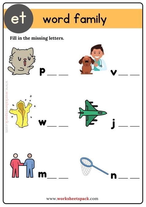 Missing Letters -et Words - Printable and Online Worksheets Pack | Word ...