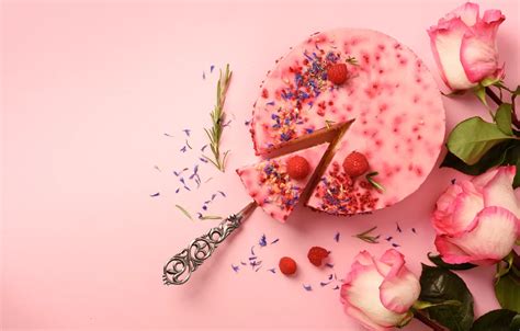 Wallpaper berries, raspberry, roses, cake, dessert, mousse for mobile ...