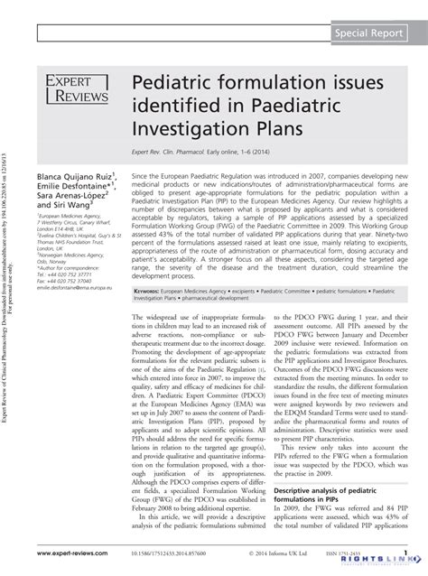 (PDF) Pediatric formulation issues identified in Paediatric ...