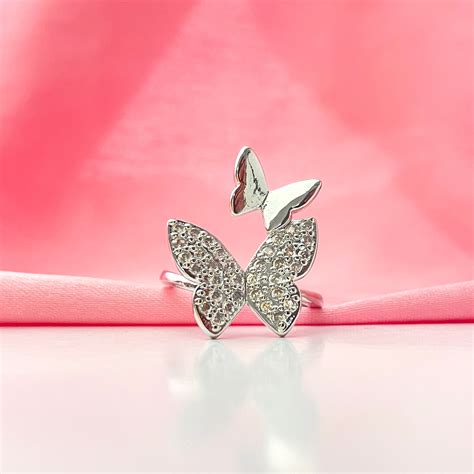 Adjustable Silver Double Stone Studded Butterflies Ring – Glossy Lust