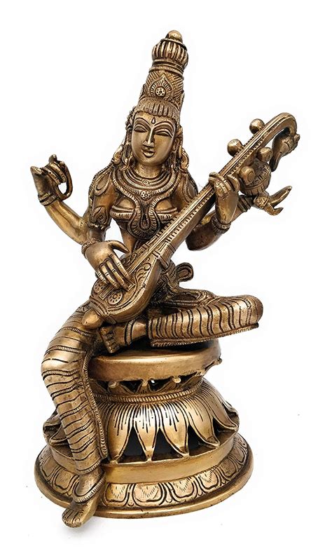 Buy South Indian Arts Brass Saraswati Idol Brass Saraswati Statue ...