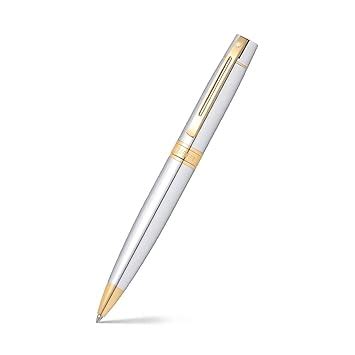 Sheaffer Gift 300 9342 Bright Chrome Ballpoint Pen with Gold Tone Trim ...