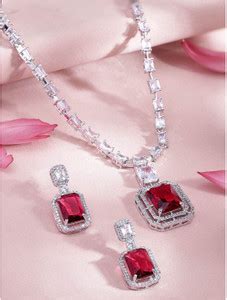 RUBANS Brass Rhodium Silver, Red Jewellery Set Price in India - Buy ...