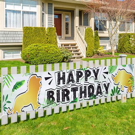 Gold Jungle Animal Happy Birthday Banner - 19'' x 118'' Large Outdoor ...