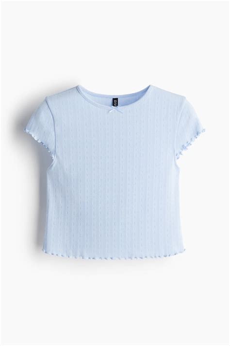 Overlock-detail pointelle top - Light blue - Ladies | H&M IN