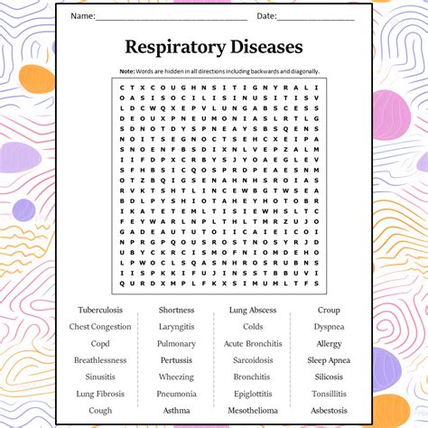 Respiratory Diseases Word Search Puzzle Worksheet Activity PDF ...
