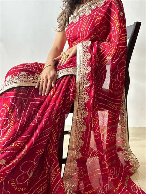 Maroon Bandhej Saree. Buy Traditional Saree | Jhakhas