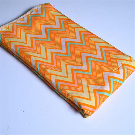 Orange Color Geometric Zig Zag pattern Japan Cotton Silk Fabric