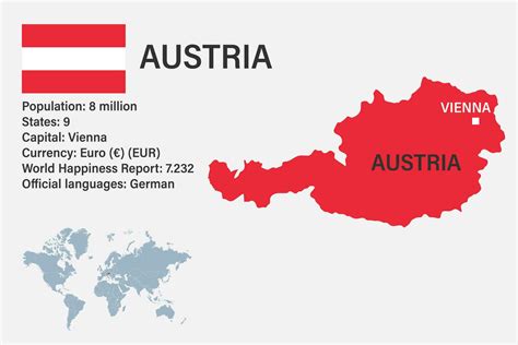 Highly detailed Austria map with flag, capital and small map of the world 25756300 Vector Art at ...