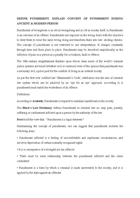 Punishment: A Comparative Study of Ancient and Modern Concepts - Studocu