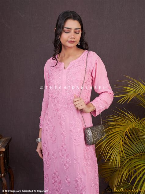 Bubblegum Zehna Modal Chikankari Kurta Set