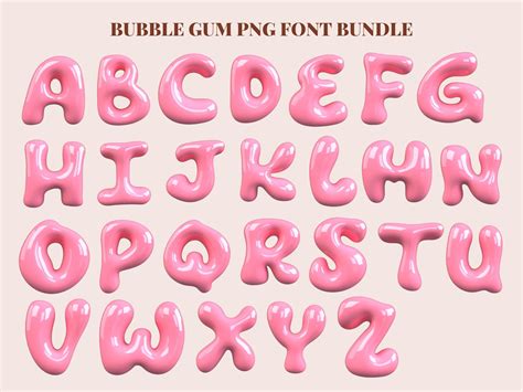 Bubblegum Pink Letters Clipart PNG Bundle, Pink Bubble 3D Font, Pink 3D ...