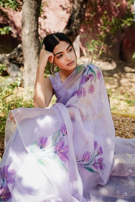 Lavender Haze (Handpainted Organza Saree) – Mangalmay By Aastha