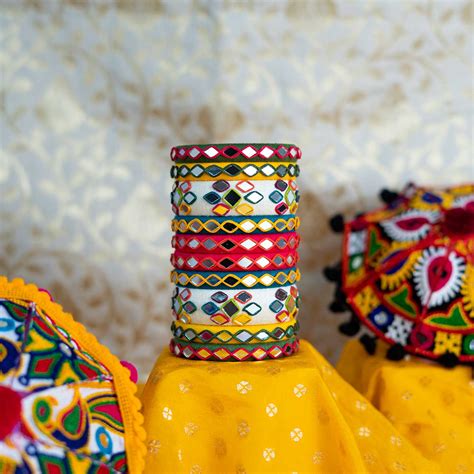 Buy Multicolor Handcrafted Shikha Mirror Work Bangles | Set of 10 ...