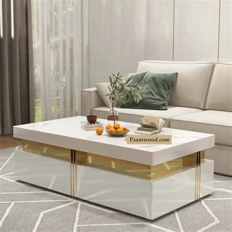 WOODEN SPACE Premium Luxury Marble-Top Coffee Table with Iron Legs ...