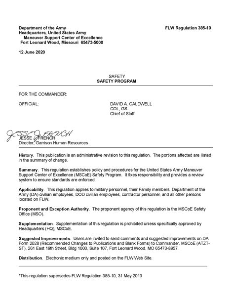 FLW Regulation 385-10 Headquarters, United States Army ... | Slides ...