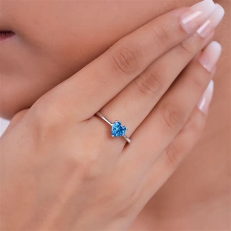 Blue Heart Rhodium Plated 925 Sterling Silver Ring – Zavya