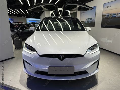 A Tesla Model X in its store in Shanghai.