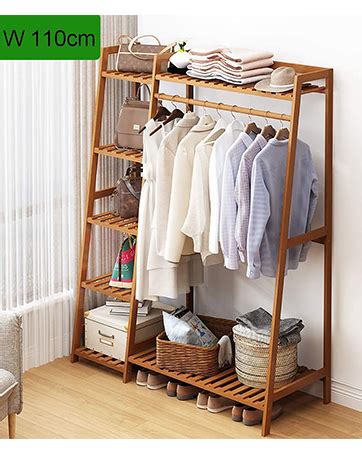 Naayaab Craft Bamboo Coat Clothing Garment Rack with Shelf, 5-Tier ...