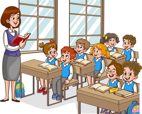 Illustration with kids and teacher in a classroom. Education ...