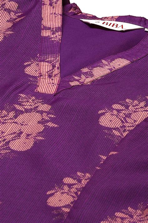 Voilet Polyester A-Line Printed Kurta Palazzo Suit Set at Biba India