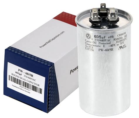 60+5 MFD uf Micro Farad 370 or 440 Volt Dual Run Round Capacitor PW-60 ...