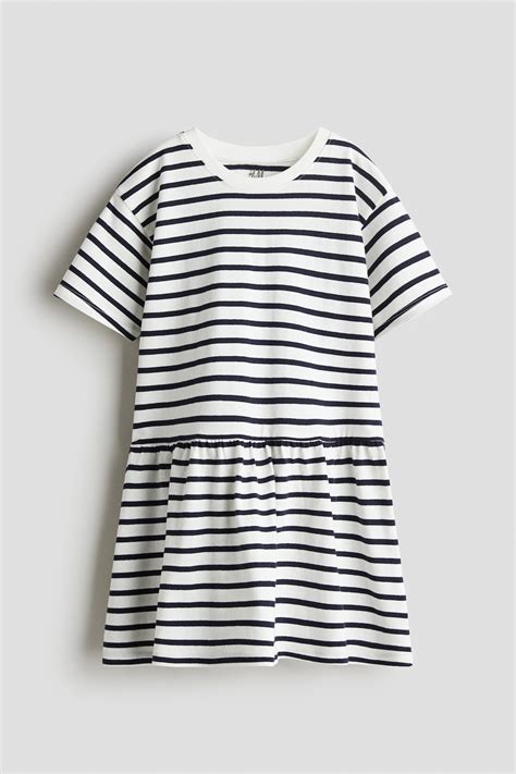 Cotton jersey dress - Navy blue/White stripes - Kids | H&M IN