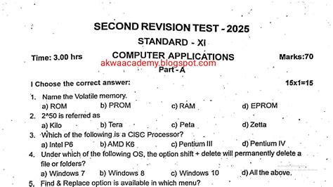 11th Computer Applications 2nd Revision Test Question Paper EM 2025 ...