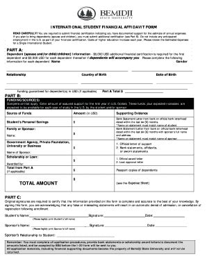 Bemidji State University International Student Financial Affidavit Form ...