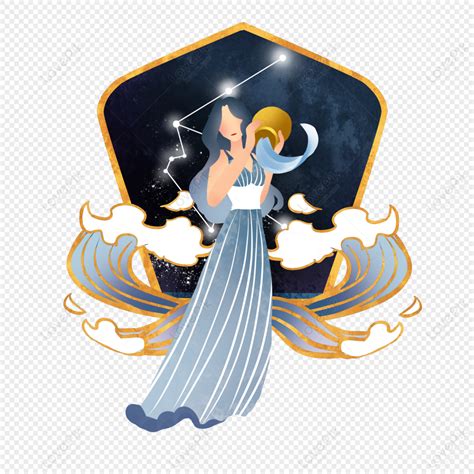 Twelve Zodiac Aquarius Cute Girl Illustration Elements PNG White ...