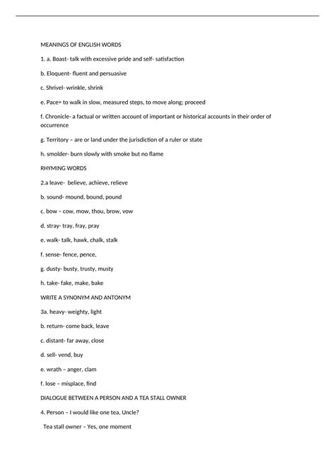 GRAMMAR ASSIGMENT - SYNONYMS, ANTONYMS, DIALOGUE WRITING, RHYMING WORDS ...
