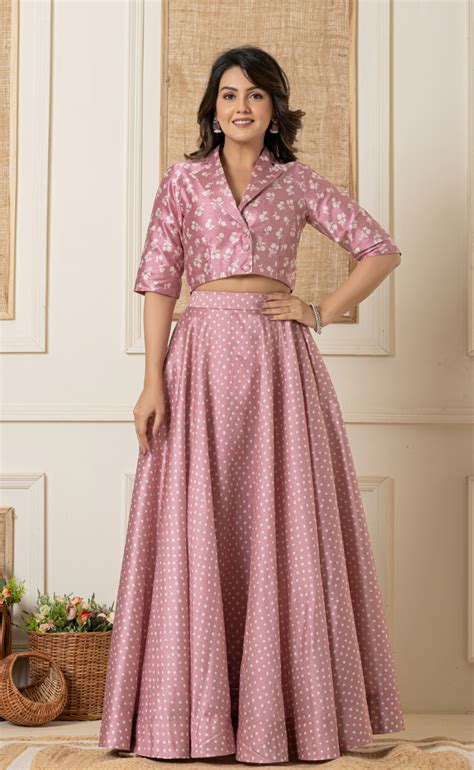 Pink Flared Skirt and Crop Top Set | Stunning Pink Two-Piece Dress ...