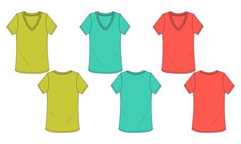 Multicolor V-neck short sleeve t-shirt Technical Fashion Flat sketch ...