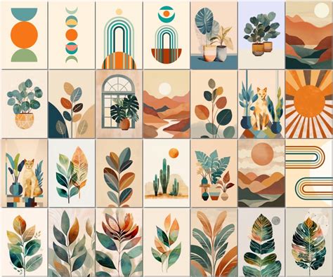 KARTMEN Paper 28 Pcs Aesthetic Boho Mid Century Art Prints, Modern Wall ...