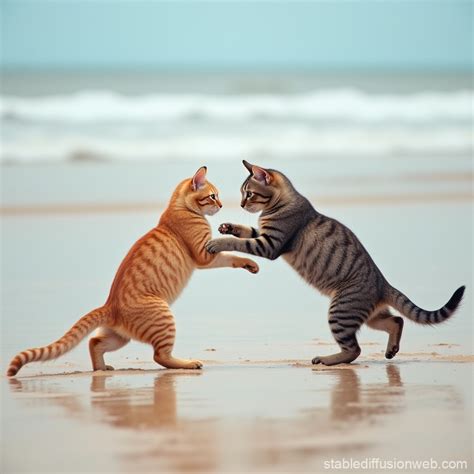 Cat Fight on Beach | Stable Diffusion Online