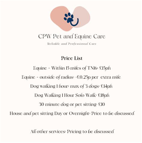 Price List / Services | CPW Pet and Equine Care